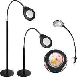 Beyamz Magnifying Floor Lamp with 5-Color 10-Step Dimmable LED Lights, 5X Magnifying Glass with Light and Floor Stand - New Rotary Switch Design