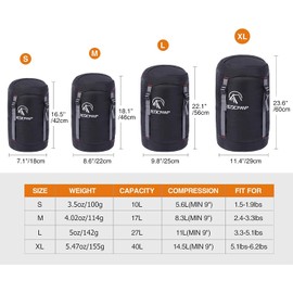 REDCAMP 27L Nylon Compression Stuff Sack for Sleeping Bag, Lightweight Compact Compression Bag for Travelling Hiking Outdoor Backpacking Camping,Black L