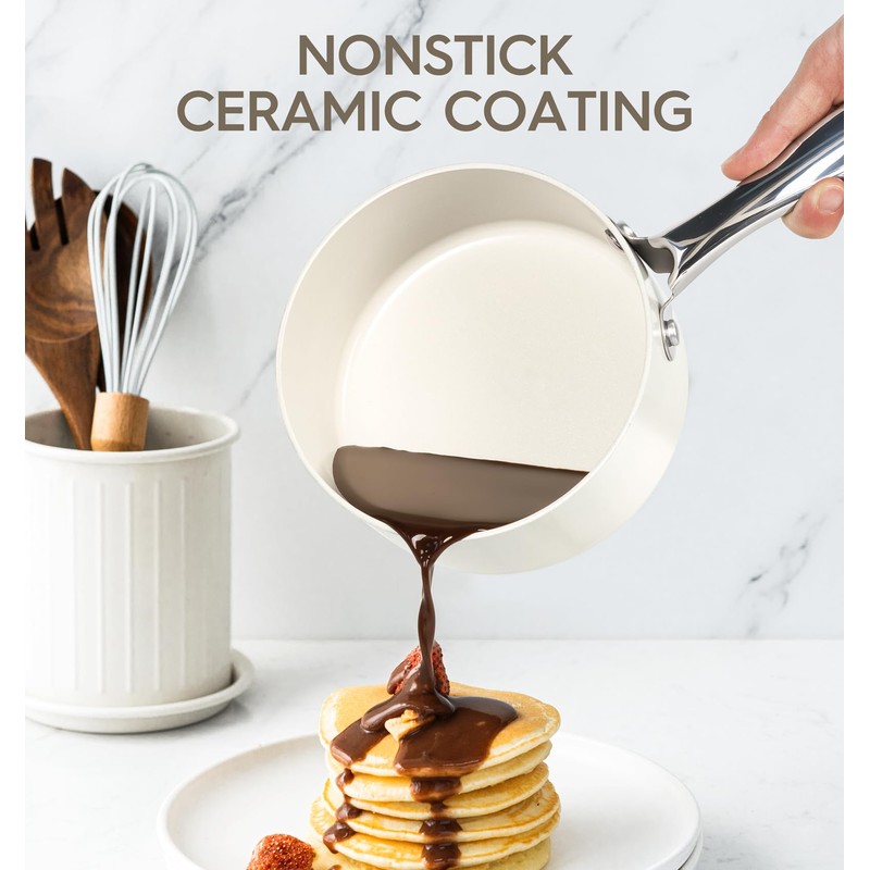 MICHELANGELO Sauce Pan Sets - Ceramic Sauce Pan with Lid,