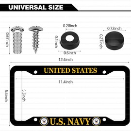 2 Pcs Aluminum License Plate Frame for U.S. Navy,4-Hole Matte Black Car Licenses Plate Covers Holders Frames for USN with Screw Caps