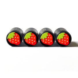 Strawberry Tire Valve Caps - Black Aluminum - Set of Four
