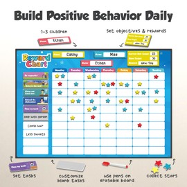 inamio Magnetic Kids Responsibility Reward Chart - Engaging 3D Stars & Chore Tasks - Behavior Chart for Home & School - Ideal for Ages 3-9, Multiple Kids