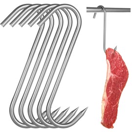 OMISTAR 5 PCS Heavy Duty Meat Hooks, 10 in Stainless Steel, S Shape Meat Hooks for Hanging Large Cuts Grilling, Roasting, Butchering, Multi-Purpose Kitchen for Deer, Beef, Pork