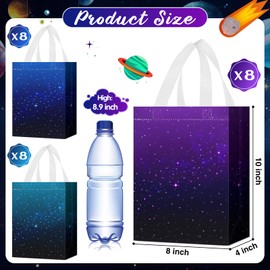 Locmeo 24 Pcs Starry Sky Party Favor Bags with Handles Reusable Non Woven Starry Galaxy Theme Goodie Bags Retro Candy Treat Gift Bag for Girl and Boy Birthday Baby Shower Party, 8 x 4 x 10 Inch