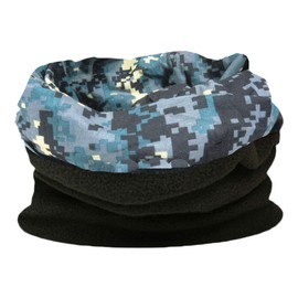 Multifunctional snood for men. Scarf, hat, neck warmer, hood, balaclava with fleece section (Pixelated urban blue)