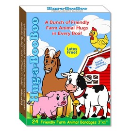 Farm Friends Hugging Farm Animal Adhesive Bandages from Hug-a-BooBoo, The Amazing Bandages That Hug! Super Fun Hugging Cow, Horse, Pig and Chicken! 24 Ct Box