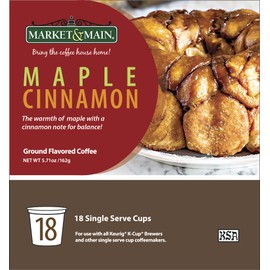 Market & Main OneCup, Maple Cinnamon, Flavored Coffee, Compatible with Keurig K-cup Brewers, 18 Count