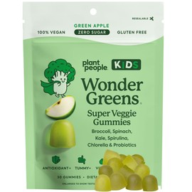 WonderGreens Kids Super Veggie Gummies – Sugar-Free, Allergen-Free Multivitamin for Picky Eaters with Probiotics – Tummy & Immune Support – Green Apple Flavor (30 Count)