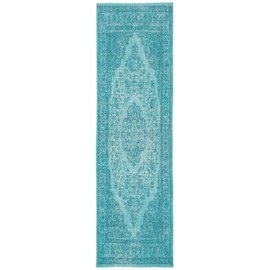 SAFAVIEH Classic Vintage Collection Runner Rug - 2'4" x 10', Aqua, Oriental Medallion Cotton Design, Easy Care, Ideal for High Traffic Areas in Living Room, Bedroom (CLV121E)