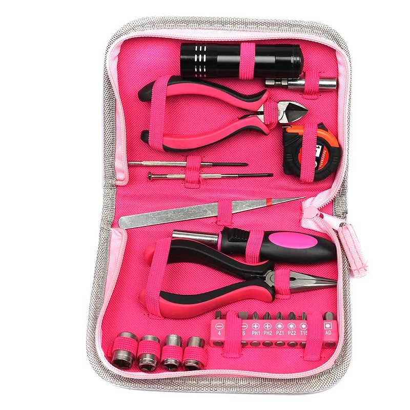 Baceyong 23 Pcs Ladies Pink Tool Kit,Screwdriver Household Tool,Pink Multi-function