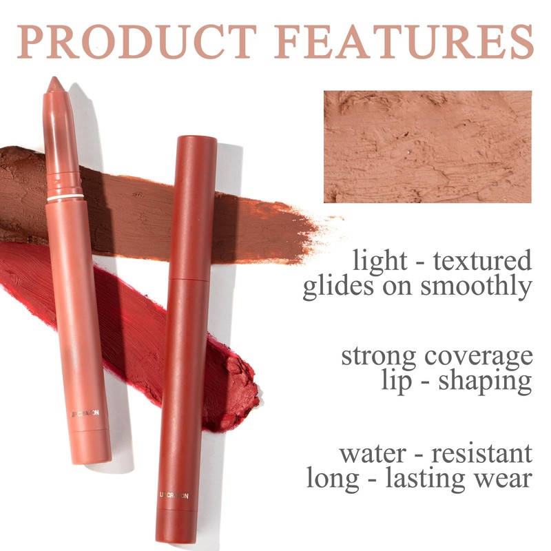 Matte Nude Lip Liner And Lipstick Set With Built-in Sharpener,