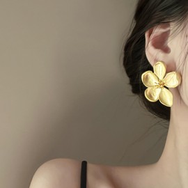 Stocking Stuffers Flower Earrings for Women Gold Leaf Earrings Gold Flower Stud Earrings Exaggerated Floral Earrings Spring Statement Earrings Jewelry Gifts