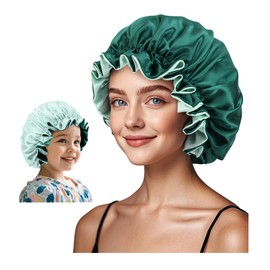ZURLEFY Silk Bonnet for Kids, Teal Double Layer Infant Sleeping Hat, Cute Satin Hair Bonnet for Girls Boys Toddler Curly Hair Night Cap (65-02S)