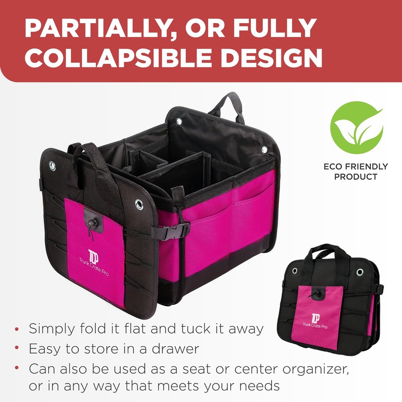 TRUNKCRATEPRO Pink SUV and Jeep Trunk Organizer - Premium Adjustable