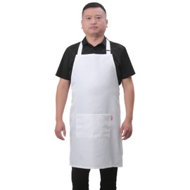 ALIPOBO Bib Aprons for Women and Men, Kitchen Chef Apron with 2 Pockets and 40" Long Ties, Plus Size Adjustable Apron for Cooking - 32" x 28" - White