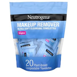 Makeup Remover Cleansing Towelette Singles Individually Wrapped, 20 Pre-moistened Towelettes
