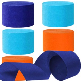 We Moment Blue and Orange Crepe Paper Streamers 6 Rolls, Party Streamers for Birthday Party Decorations(1.8Inch x 82Ft/Roll)
