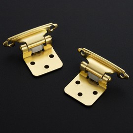 20 Pack 10 Pair Gold Cabinet Hinges - 1/2 inch Overlay Kitchen Cabinet Hinges, Semi-Concealed Hinges, Self Closing Cabinet Door Hinges with Door Bumper, Gold Face Mount Cabinet Hardware