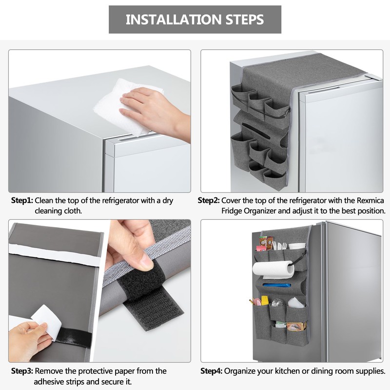 Rexmica Mini Fridge Organizer, Fridge Dust Cover with 14 Pockets