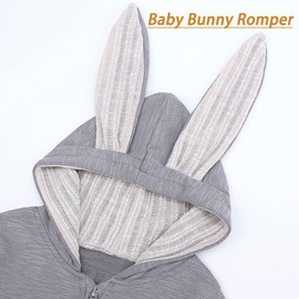 PUPYGIYUC Baby Bunny Easter Outfit Baby Hoodie Romper Onesie with 3D Bunny Ear Hat 0-3 Months Grey