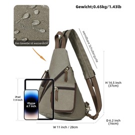 KL928 Canvas Sling Bag Men and Women, Crossbody Chest Bag, Shoulder Backpack, Shoulder Bag, Shoulder Slingbag for Men and Women, Olive Green