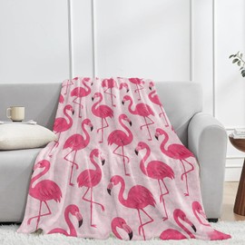 jwyta Adorable Flamingo Flannel Blanket,Tropical Bird Pattern Throw with Light Pink Background,Lightweight Fleece Blankets for Animal Lover,Couch,Cabin,Bed,Beach,Camping Summer Decor Gifts,60x50in