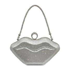 GSYPS Women Lip Shaped Purse Rhinestone Clutch Bags Sparkling Evening Bag Novely Party Handbag Prom Bag for Wedding Date Silver