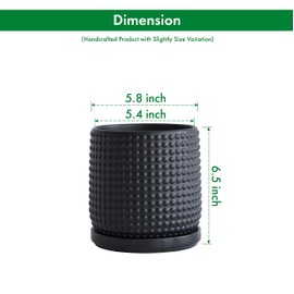 D'vine Dev Set of 2 Ceramic Plants Pots, 6 Inch Beaded Stoneware Flower Pot for Plants with Drainage Hole and Saucer, Ebony Matte, 27-E-X-6