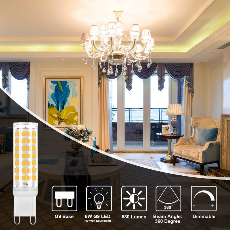 YUIIP G9 LED Bulb Dimmable 6W Warm White 3000K, T4