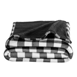 Bare Home Sherpa Fleece Blanket - King Blanket - Blanket for Bed, Sofa, Couch, Camping, Travel, and Gifts - Fluffy & Soft Plush Blanket - Reversible (King, Buffalo Plaid - White/Black)