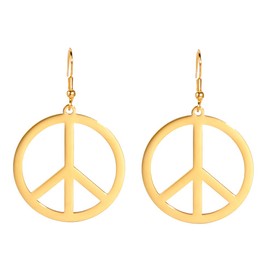 VASSAGO Peace Sign Earrings Stainless Steel Earth Accessories Dangle Earring Hippie Accessories for 60s or 70s Party Jewelry Set for Women Men (Gold)