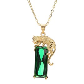 Gilieyer 14K Gold Plated Green Crystal Leopard Pendant Necklace, Women Men Hip Hop Punk Created Emerald Stone Panther Necklace Animal Necklace Copper Jewellery Gifts, Copper, Emerald