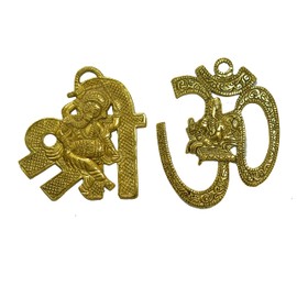 Om Shri Spiritual Sacred Metal Sculpture Ganesh Wall Hangings Religious Traditional Temple Home Office Festival Diwali Décor Decoration Gifting Pack of 2