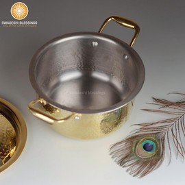 Swadeshi Blessings Exclusive Range Brass Pot/Stock Pot for Cooking with Lid/Teflon-Free/Naturally Non-Stick Brass Utensils with Tin Coating (1 Litres)