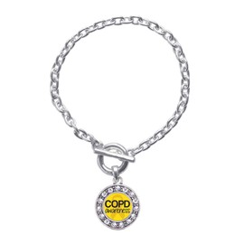 Inspired Silver - COPD Awareness - Silver Toggle Bracelet for Women - Circle Charm Bracelet Jewelry Gift with Cubic Zirconia - Women's Charm Bracelet with Sturdy Toggle Clasp