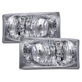HEADLIGHTSDEPOT Chrome Housing Halogen Headlights w/Euro Clear Lens Compatible with Ford Excursion F-250 Super Duty F-350 F-450 F-550 Includes Left Driver and Right Passenger Side Headlamps