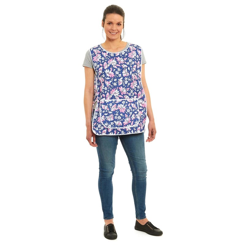 Ladies Floral Design With Piping Tabard Apron Overalls Front Pocket