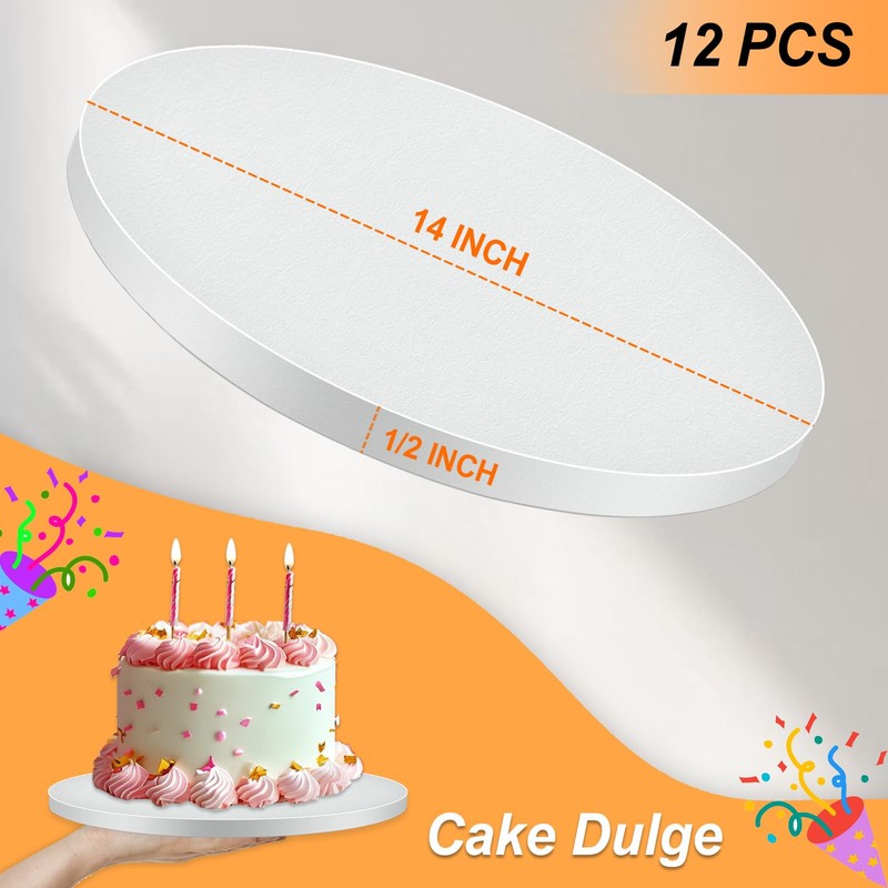 12 PCS Cake Drums 14 Inch Round, 1/2 Inch Thick