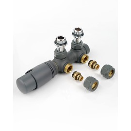 S SIENOC H-valve connection set, centre connection/radiator valves, thermostat for bathroom radiators with two-pipe system (corner - pipes made of wall-2, anthracite)