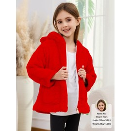 Arssm Girls Winter Warm Coats Kids Fleece Jacket Clothes Ear Hooded Faux Fur Thicken Outerwear(Red-4Y)