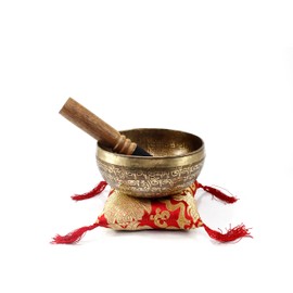 6" Mantra Carved Buddha Tibetan Singing Bowl, Hand Hammered Nepal Yoga Singing Bowls with Cushion & Mallet Striker