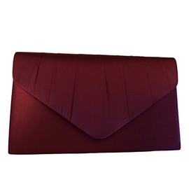 Purple Possum UK Burgundy Satin Envelope Clutch Bag, Claret Evening Bag, Ladies Wine Coloured Shoulder Bag, Prom Wedding