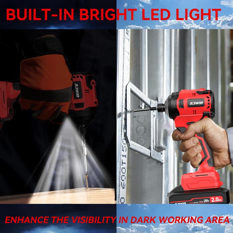 NAWIN Cordless Impact Driver Kit 20V Max Torque 240Nm（177ft-lbs）High Rotation