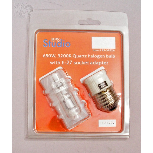 650w. 3200k Quartz Halogen Bulb W/E-27 Screw in Socket