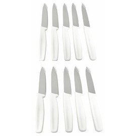 10 Pack - 4" Commercial Kitchen Paring Knives - White Handles, Razor Sharp