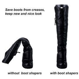 QUUPY 2 Pairs 14 Inch Long Thicken Plastic Shoe Shaper Holder Shoe Trees Stretcher Inserts Tall Boot Automatic Stand Support No Print for Women Over-The-Knee Boots Taller Boot Knee High Shoes (Black)