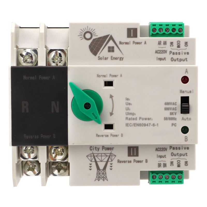 2P AC-220V ATS, Home Dual Power Automatic Converter Switch, Solar