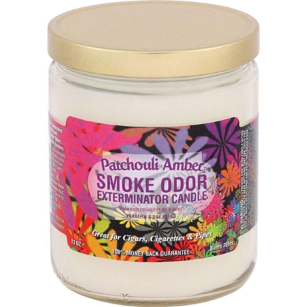 Smoke Odor Exterminator 13 oz Jar Candles Patchouli Amber, (2)