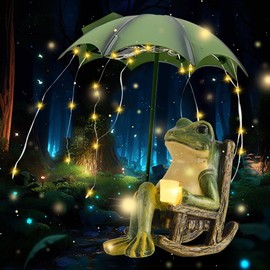SGZIOO Deko Frosch für Draußen, Solar Frosch Gartendeko, Frosch Deko Garten mit Wasserdicht Lichterketten Regenschirm, Lustige Frosch Statue, Tier Garten Statue für Terrasse Rasen Teiche