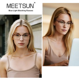 MEETSUN Blue Light Glasses Retro Half Frame Clear Lens - Anti-Eyestrain for Computer, Gaming & Phone Use | Women Men Fashion Bluelight Glasses(Tortoiseshell Frame+Brown Frame / 2 PACK)